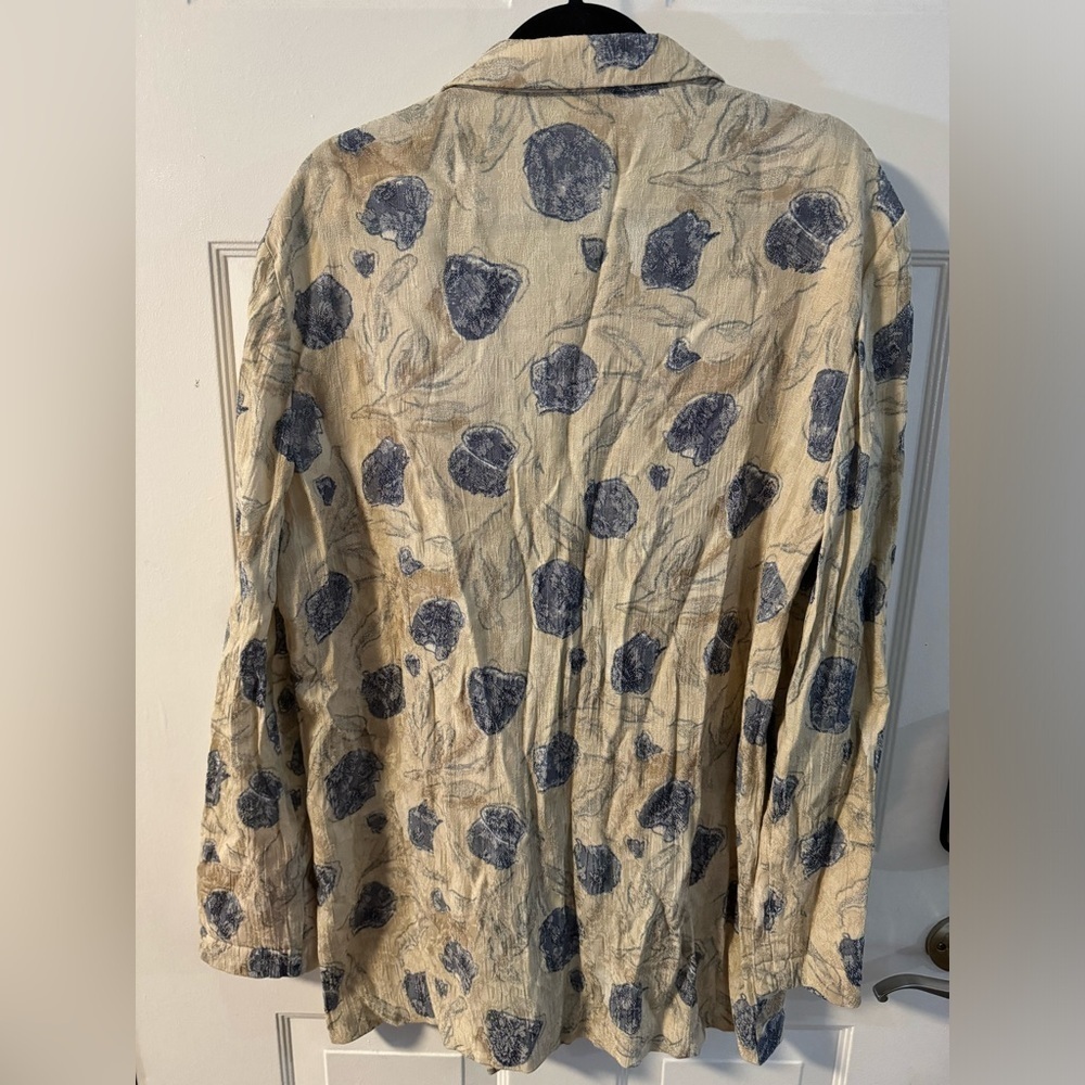 VTG 90’s San Moire Lightweight Blazer Oversized Cream Blue Floral Print Neutral - Picture 10 of 15